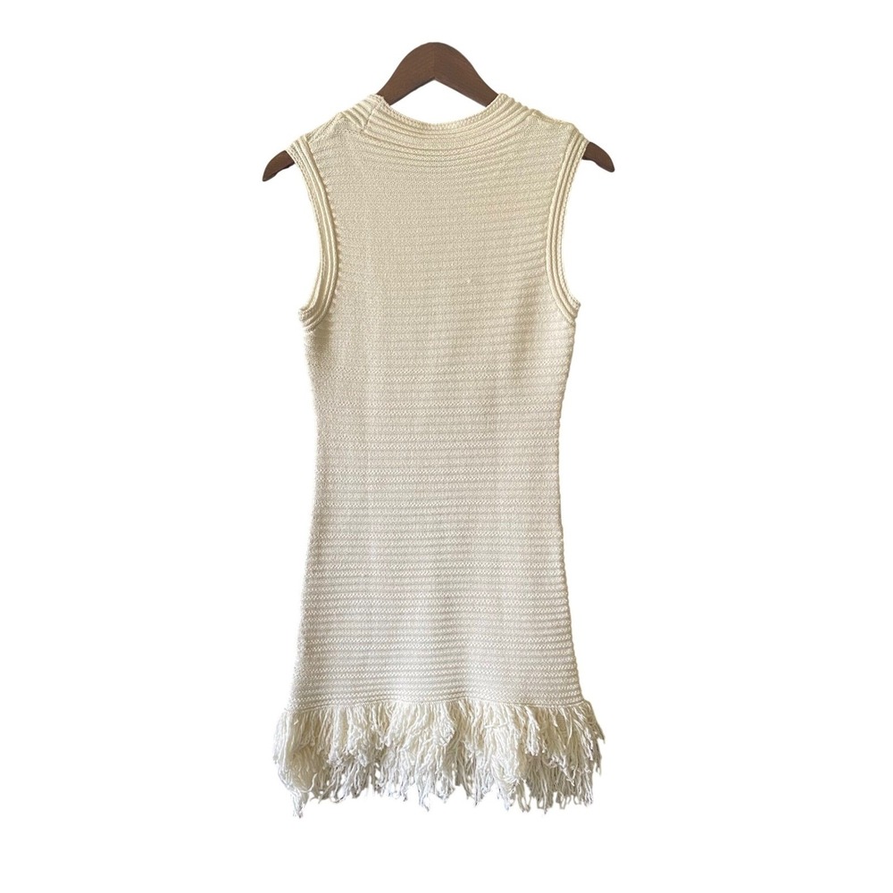 Zara Women's Cream Ribbed Knit Sleeveless Mini Dress Shaggy Fringe Hem Size S - Picture 2 of 9
